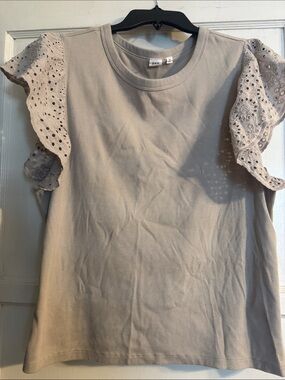 GAP Beige Eyelet Flutter Sleeve Tee